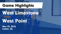 West Limestone  vs West Point  Game Highlights - Nov 22, 2016