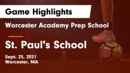 Worcester Academy Prep School vs St. Paul's School Game Highlights - Sept. 25, 2021