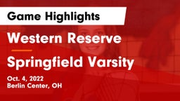 Western Reserve  vs Springfield Varsity Game Highlights - Oct. 4, 2022