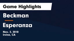 Beckman  vs Esperanza  Game Highlights - Nov. 2, 2018