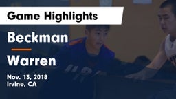 Beckman  vs Warren  Game Highlights - Nov. 13, 2018