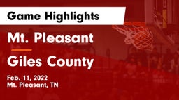 Mt. Pleasant  vs Giles County  Game Highlights - Feb. 11, 2022