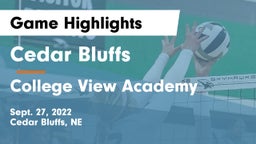 Cedar Bluffs  vs College View Academy  Game Highlights - Sept. 27, 2022