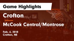 Crofton  vs McCook Central/Montrose  Game Highlights - Feb. 6, 2018