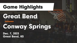 Great Bend  vs Conway Springs  Game Highlights - Dec. 7, 2023