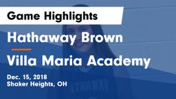 Hathaway Brown  vs Villa Maria Academy  Game Highlights - Dec. 15, 2018