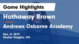 Hathaway Brown  vs Andrews Osborne Academy Game Highlights - Dec. 8, 2019