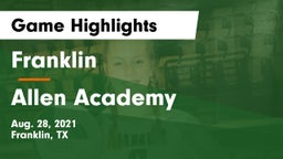 Franklin  vs Allen Academy Game Highlights - Aug. 28, 2021