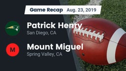 Recap: Patrick Henry  vs. Mount Miguel  2019