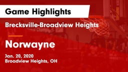 Brecksville-Broadview Heights  vs Norwayne  Game Highlights - Jan. 20, 2020