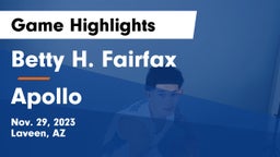 Betty H. Fairfax vs Apollo  Game Highlights - Nov. 29, 2023