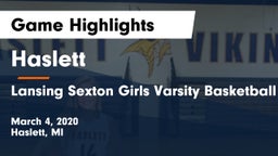 Haslett  vs Lansing Sexton Girls Varsity Basketball Game Highlights - March 4, 2020