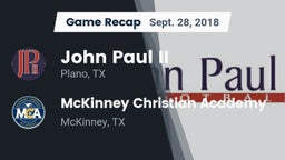 Recap: John Paul II  vs. McKinney Christian Academy 2018