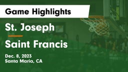 St. Joseph  vs Saint Francis  Game Highlights - Dec. 8, 2023