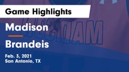 Madison  vs Brandeis  Game Highlights - Feb. 3, 2021