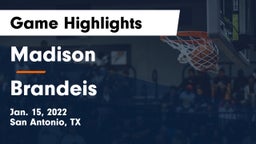 Madison  vs Brandeis  Game Highlights - Jan. 15, 2022