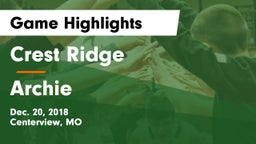 Crest Ridge  vs Archie  Game Highlights - Dec. 20, 2018