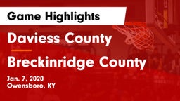 Daviess County  vs Breckinridge County  Game Highlights - Jan. 7, 2020