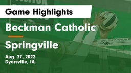 Beckman Catholic  vs Springville  Game Highlights - Aug. 27, 2022