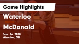 Waterloo  vs McDonald  Game Highlights - Jan. 16, 2020