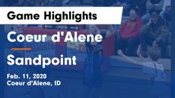 Coeur d'Alene  vs Sandpoint  Game Highlights - Feb. 11, 2020