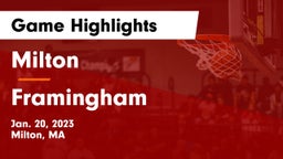 Milton  vs Framingham  Game Highlights - Jan. 20, 2023