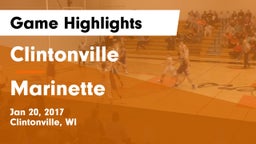 Clintonville  vs Marinette  Game Highlights - Jan 20, 2017