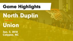 North Duplin  vs Union  Game Highlights - Jan. 2, 2018