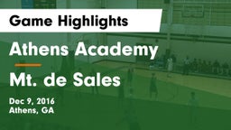 Athens Academy vs Mt. de Sales Game Highlights - Dec 9, 2016