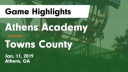 Athens Academy vs Towns County  Game Highlights - Jan. 11, 2019