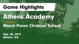 Athens Academy vs Mount Paran Christian School Game Highlights - Feb. 20, 2019