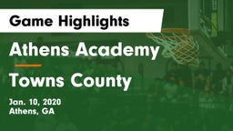Athens Academy vs Towns County  Game Highlights - Jan. 10, 2020