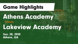Athens Academy vs Lakeview Academy  Game Highlights - Jan. 28, 2020