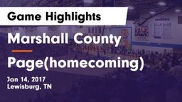 Marshall County  vs Page(homecoming) Game Highlights - Jan 14, 2017