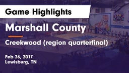 Marshall County  vs Creekwood (region quarterfinal) Game Highlights - Feb 26, 2017