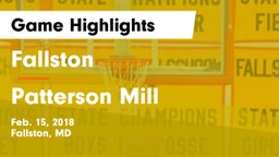 Fallston  vs Patterson Mill  Game Highlights - Feb. 15, 2018