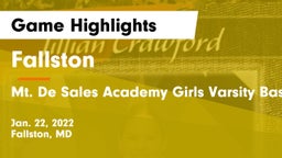 Fallston  vs Mt. De Sales Academy Girls Varsity Basketball Game Highlights - Jan. 22, 2022