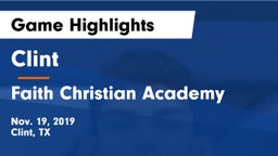 Clint  vs Faith Christian Academy Game Highlights - Nov. 19, 2019