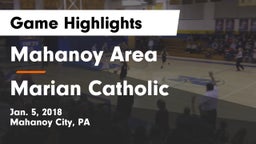 Mahanoy Area  vs Marian Catholic  Game Highlights - Jan. 5, 2018