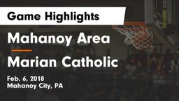 Mahanoy Area  vs Marian Catholic  Game Highlights - Feb. 6, 2018
