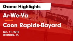 Ar-We-Va  vs Coon Rapids-Bayard  Game Highlights - Jan. 11, 2019