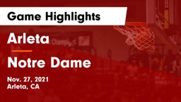 Arleta  vs Notre Dame  Game Highlights - Nov. 27, 2021