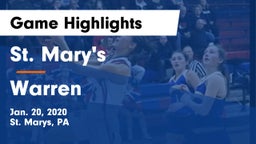 St. Mary's  vs Warren  Game Highlights - Jan. 20, 2020