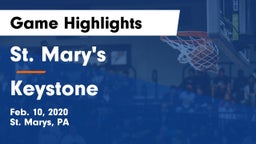 St. Mary's  vs Keystone  Game Highlights - Feb. 10, 2020