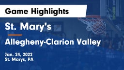 St. Mary's  vs Allegheny-Clarion Valley  Game Highlights - Jan. 24, 2022