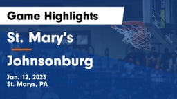 St. Mary's  vs Johnsonburg  Game Highlights - Jan. 12, 2023