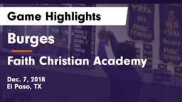 Burges  vs Faith Christian Academy Game Highlights - Dec. 7, 2018