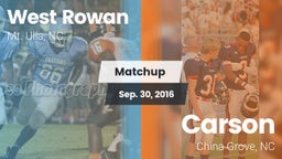 Matchup: West Rowan High vs. Carson  2016