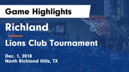 Richland  vs Lions Club Tournament Game Highlights - Dec. 1, 2018