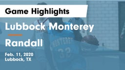 Lubbock Monterey  vs Randall  Game Highlights - Feb. 11, 2020